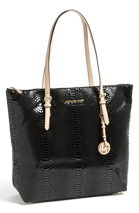 michael michael kors jet set leather tote black|Michael Kors large open tote.